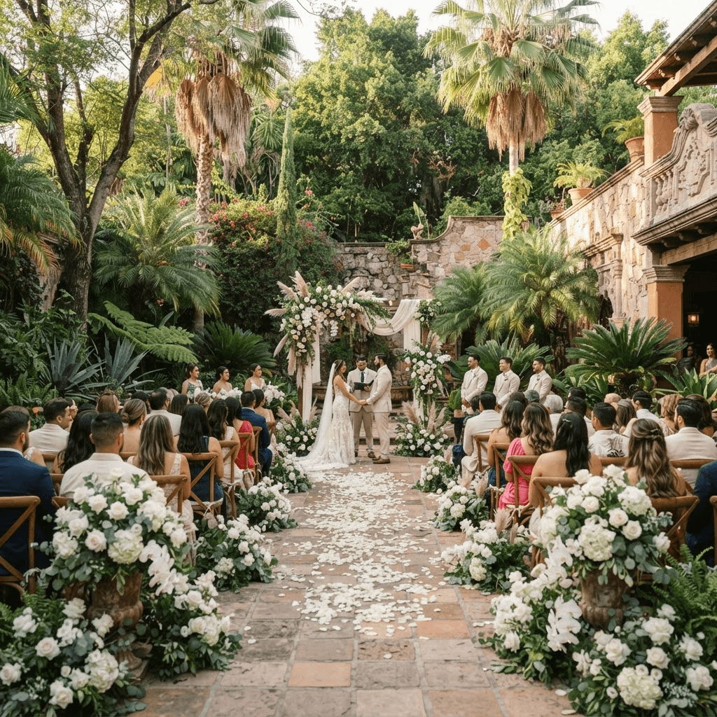 Jardín preparado para una ceremonia